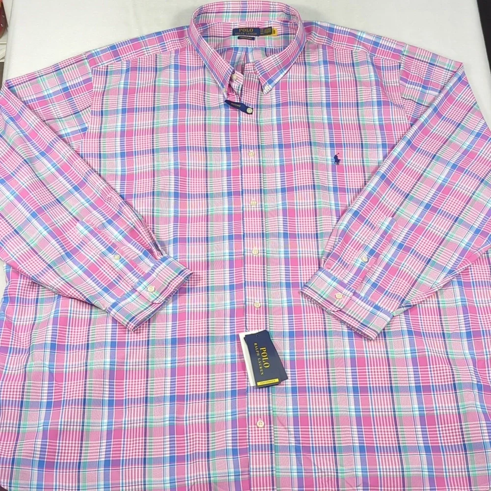 NEW Polo Ralph Lauren Performance Moisture‎ Wicking Plaid Button-down Mens 5XL